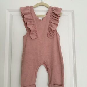 Sayoo boutique waffle knit mauve pink girls ruffle romper one piece 12-18 months